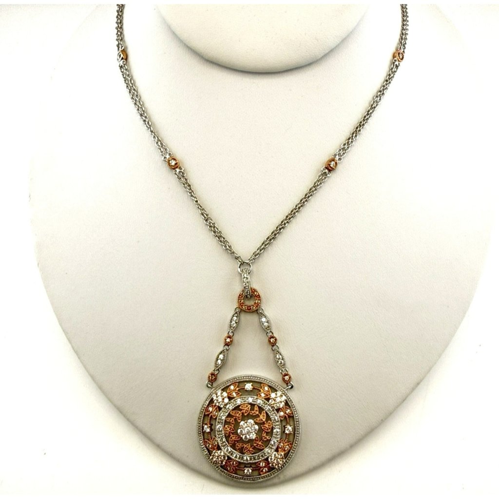Joseph Esposito Necklace Art Deco Sterling Silver 925 Rose Gold Clad Pendant Qvc